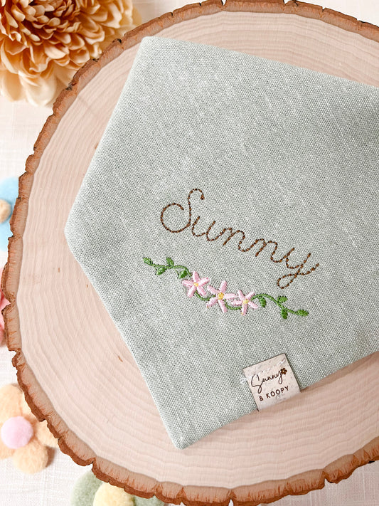 Custom Name Daisy Half Wreath Dog Bandana