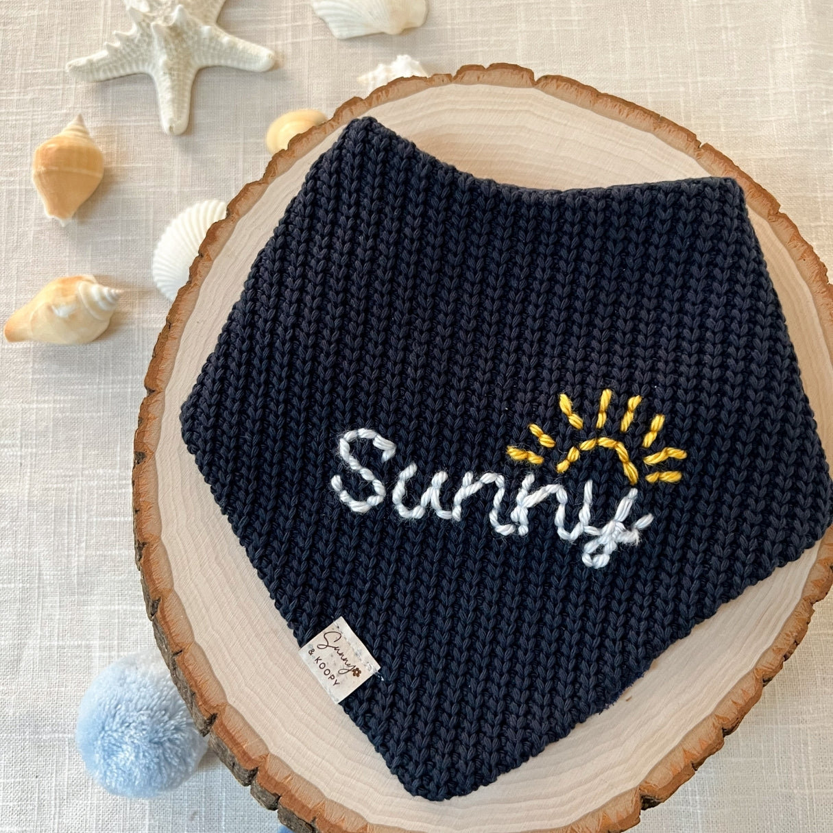 Custom Name Sunshine Hand Embroidered Dog Bandana