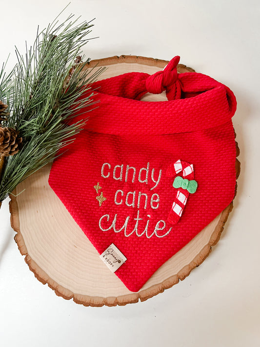 Candy Cane Cutie Double Knit Embroidered Dog Bandana