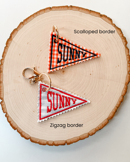 Custom Name Pennant Flag Embroidered Bag Charm