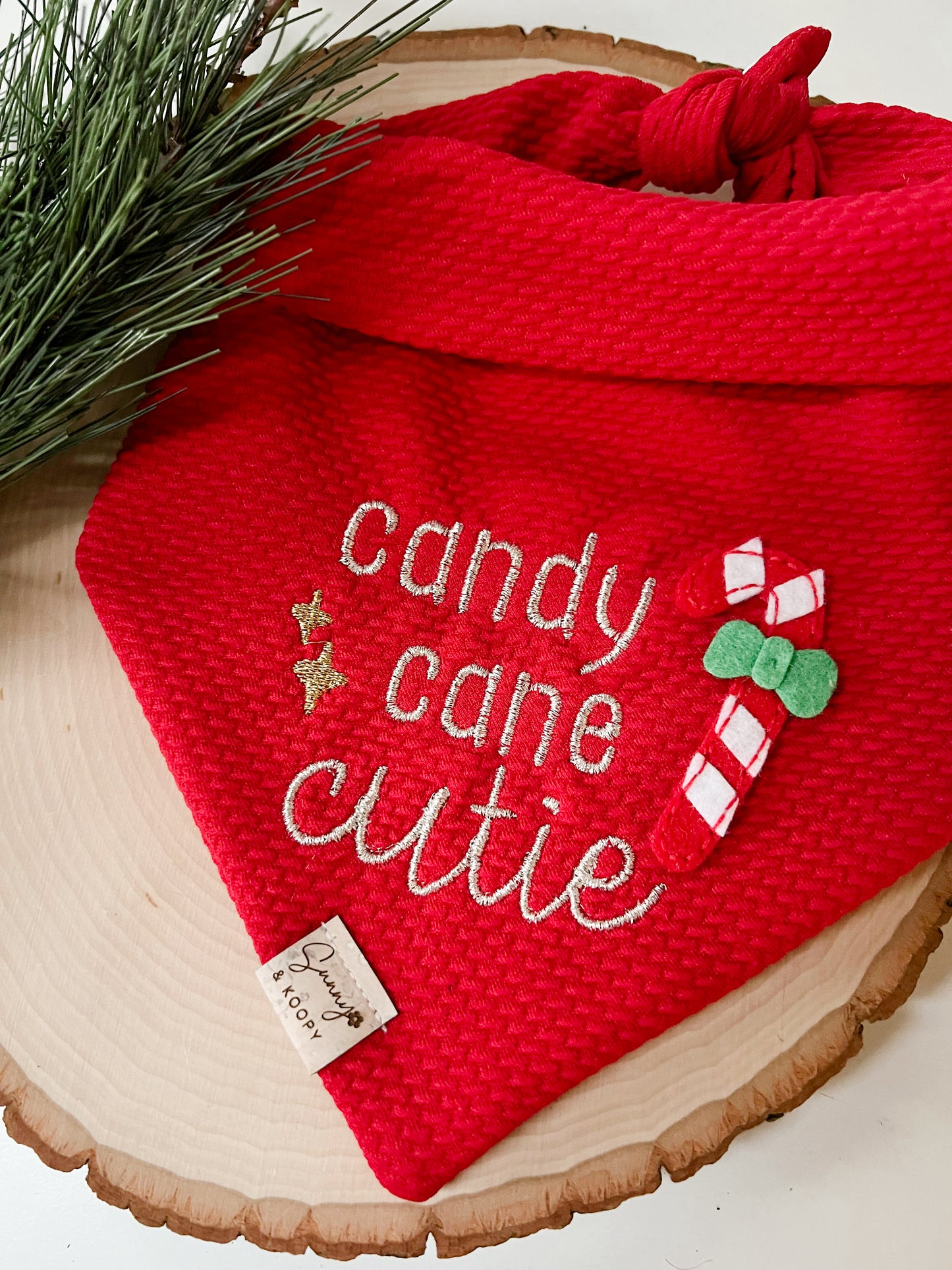 Candy Cane Cutie Double Knit Embroidered Dog Bandana
