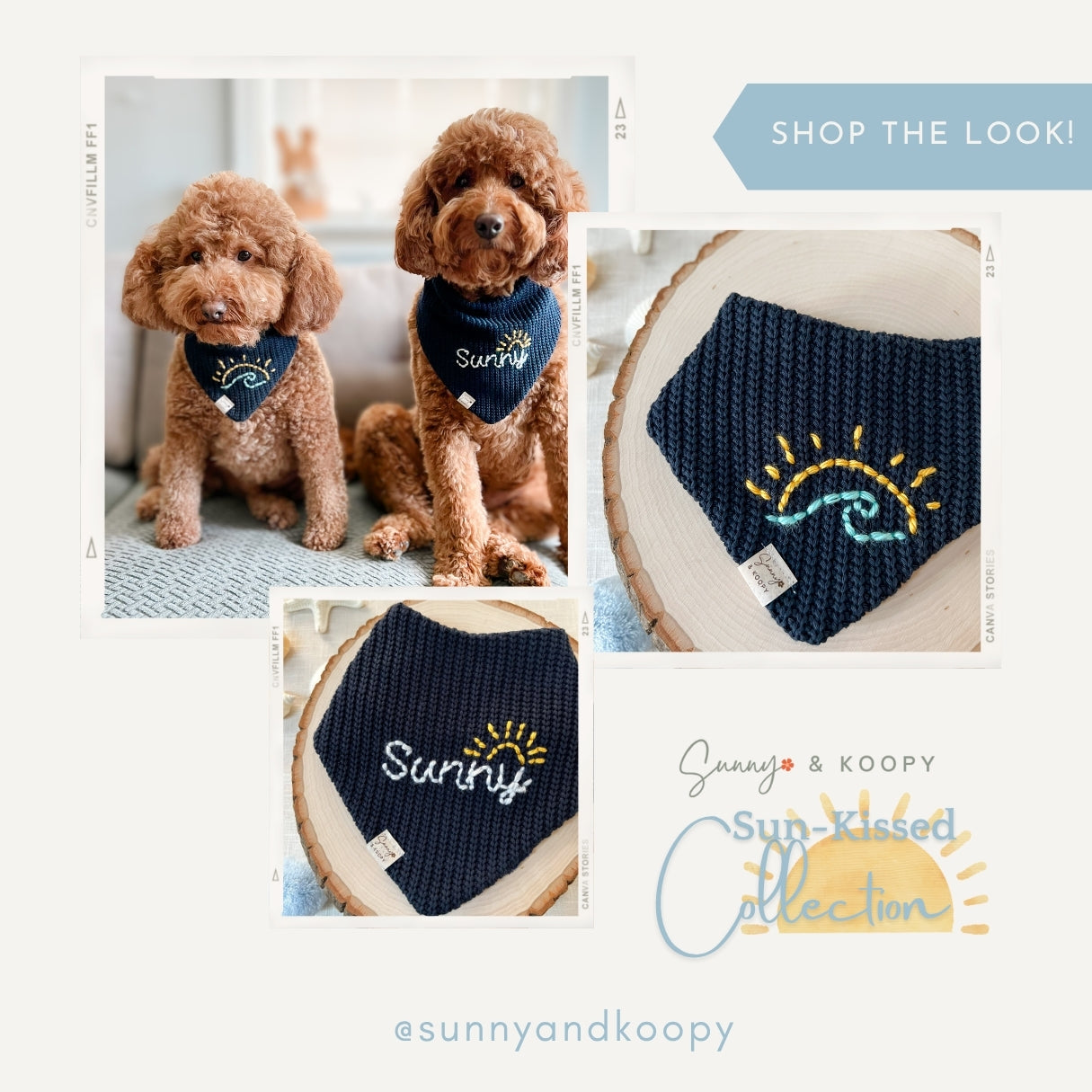 Custom Name Sunshine Hand Embroidered Dog Bandana