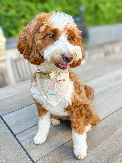 Custom Tulip Wreath Monogram Dog Bandana