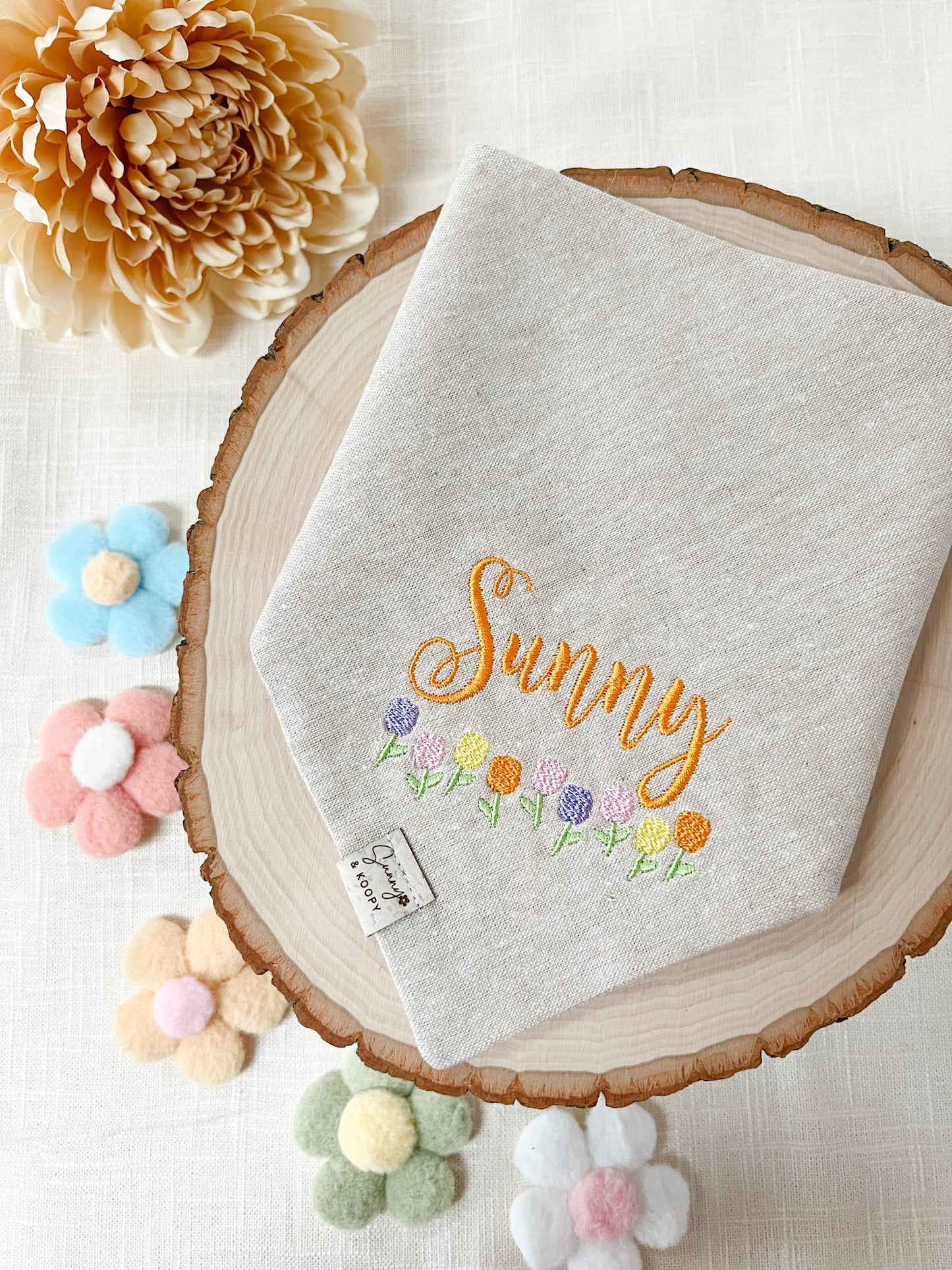Custom Name Tulip Field Embroidered Dog Bandana