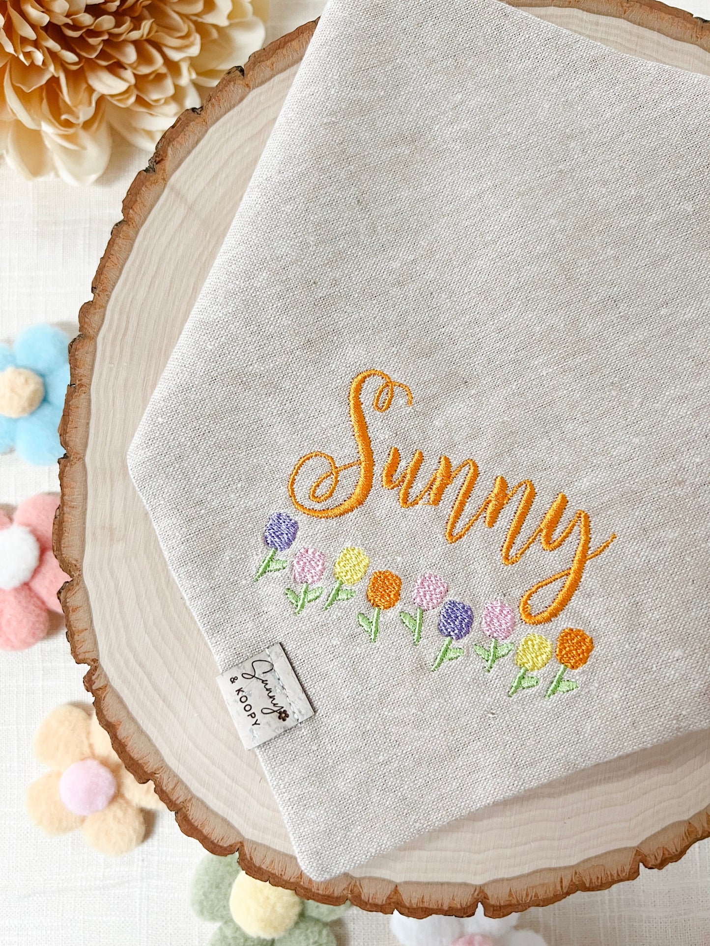 Custom Name Tulip Field Embroidered Dog Bandana