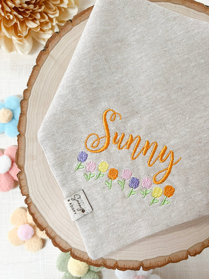 Custom Name Tulip Field Embroidered Dog Bandana