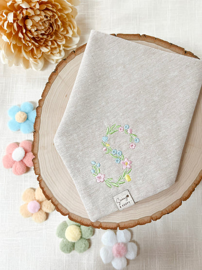 Custom Floral Monogram Embroidered Dog Bandana