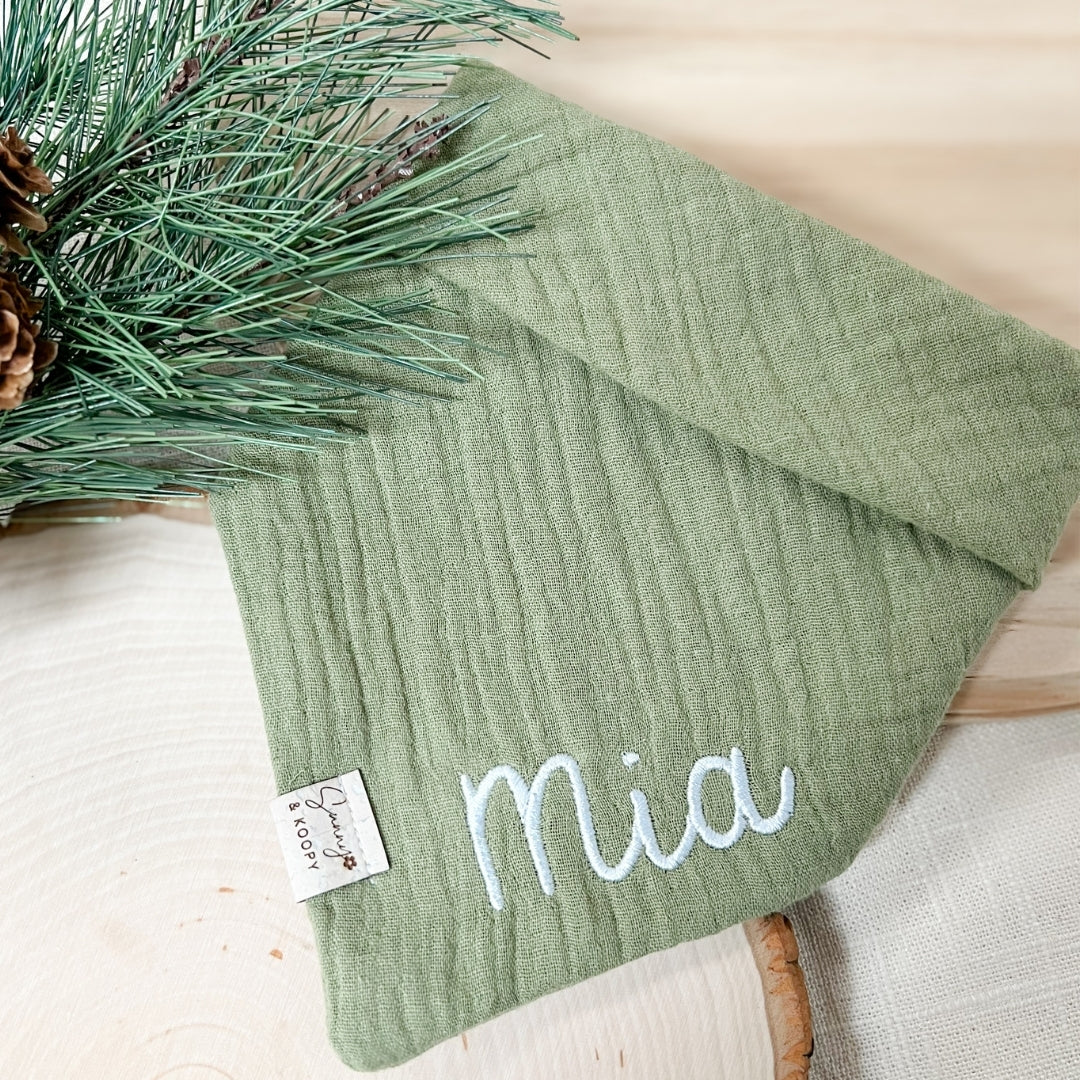 Custom Name Embroidered Gauze Dog Bandana