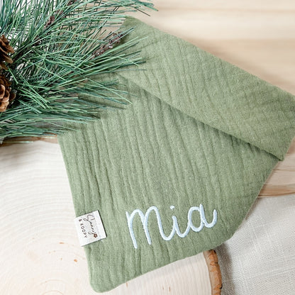 Custom Name Embroidered Gauze Dog Bandana