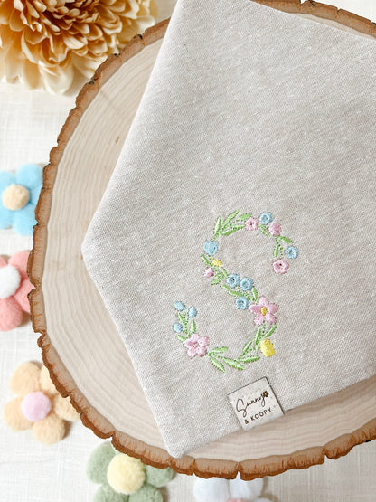 Custom Floral Monogram Embroidered Dog Bandana