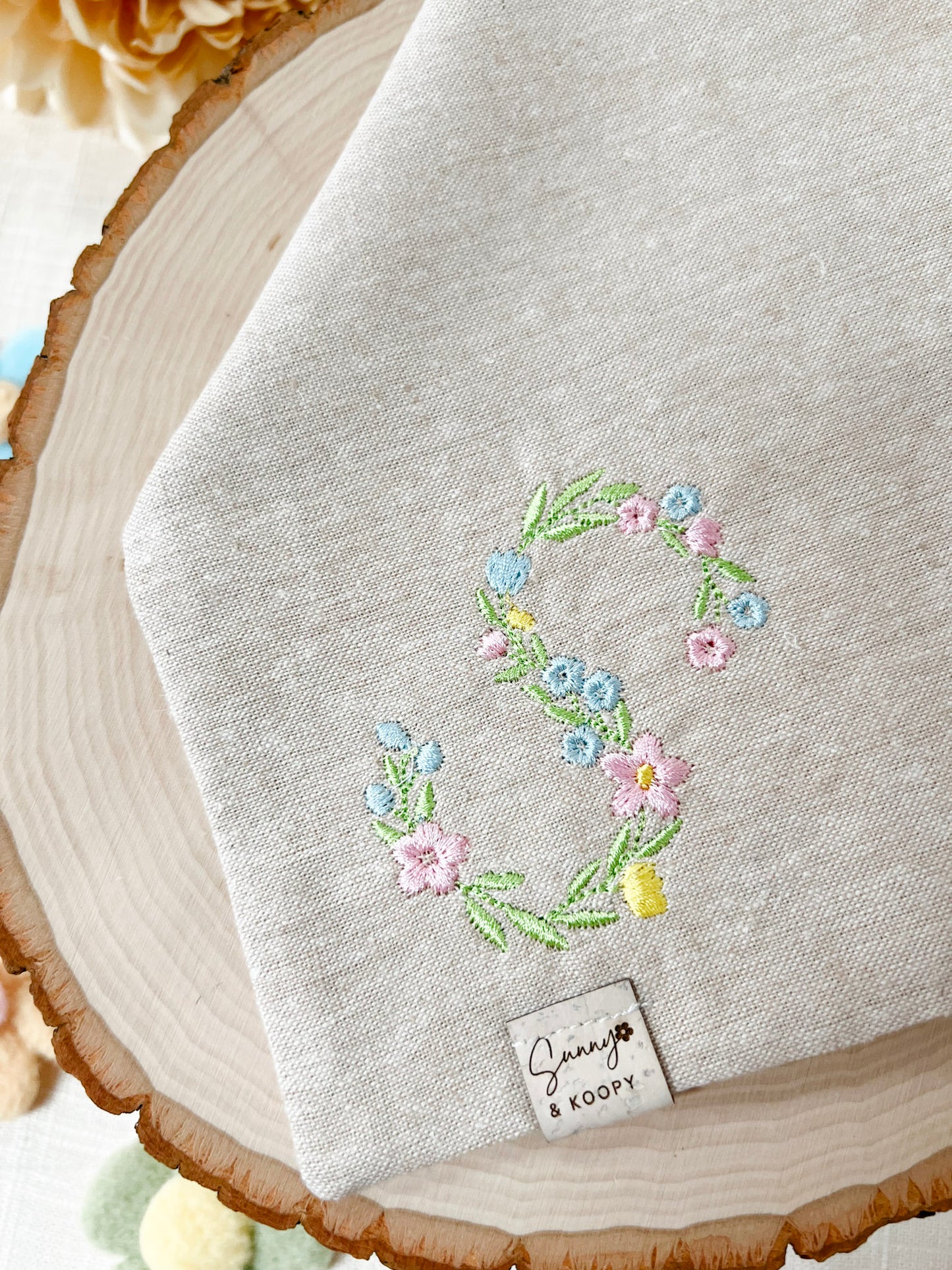 Custom Floral Monogram Embroidered Dog Bandana