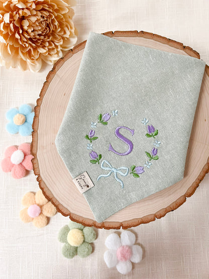 Custom Tulip Wreath Monogram Dog Bandana