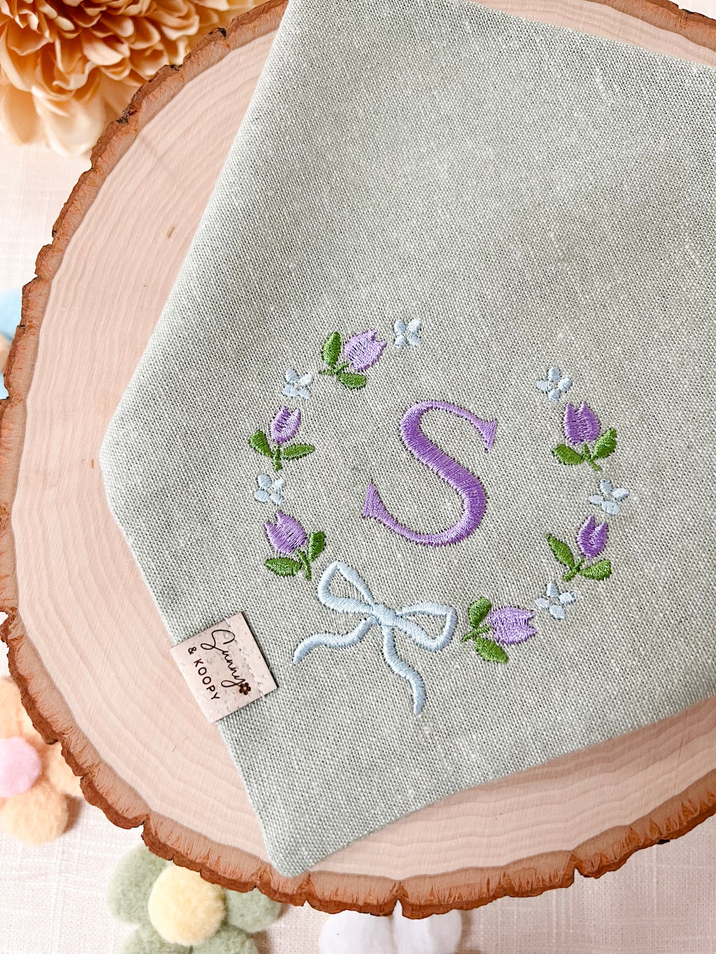 Custom Tulip Wreath Monogram Dog Bandana