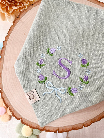Custom Tulip Wreath Monogram Dog Bandana