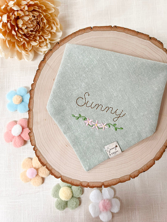 Custom Name Daisy Half Wreath Dog Bandana