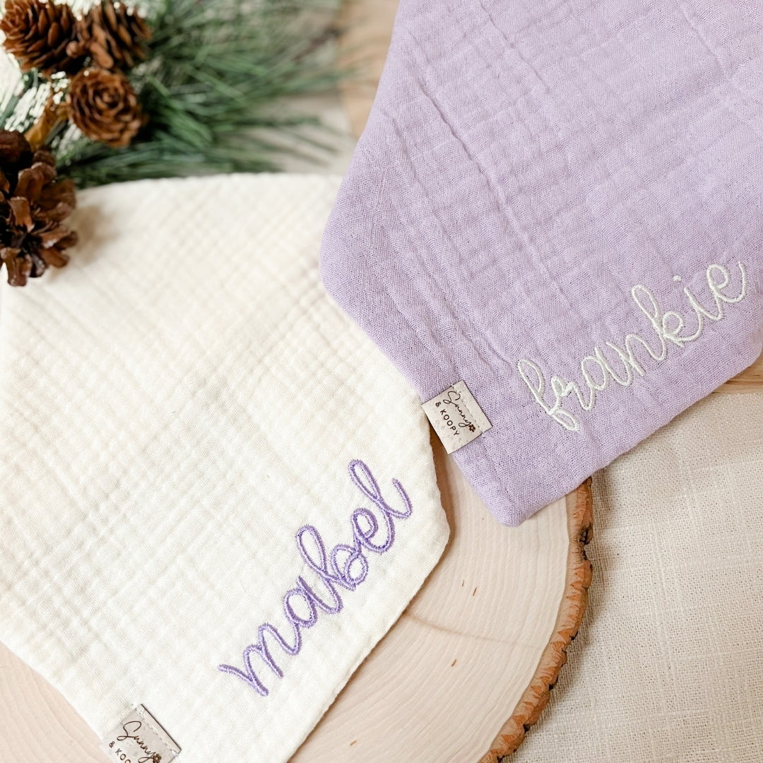 Custom Name Embroidered Gauze Dog Bandana
