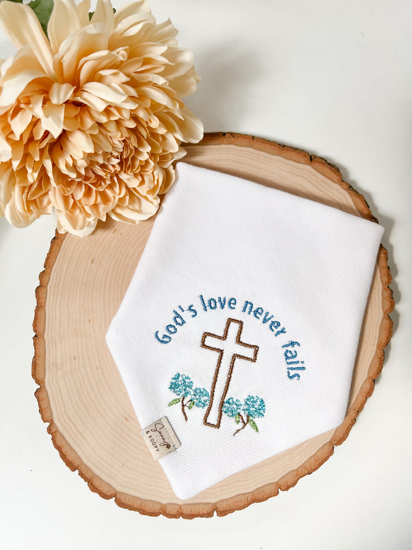 God’s Love Never Fails Embroidered Dog Bandana