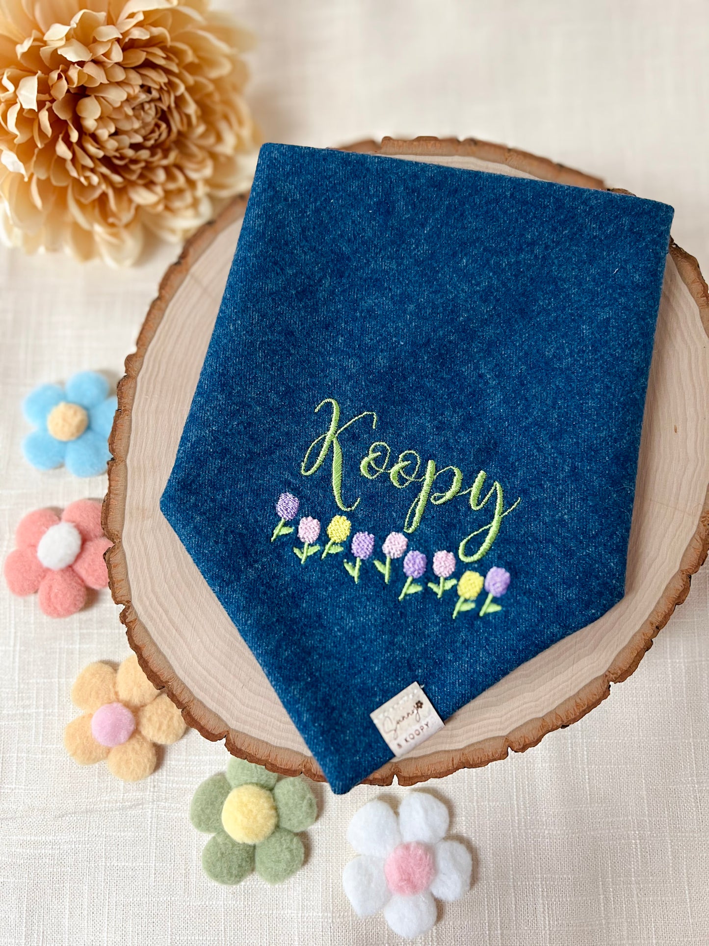 Custom Name Tulip Field Embroidered Dog Bandana
