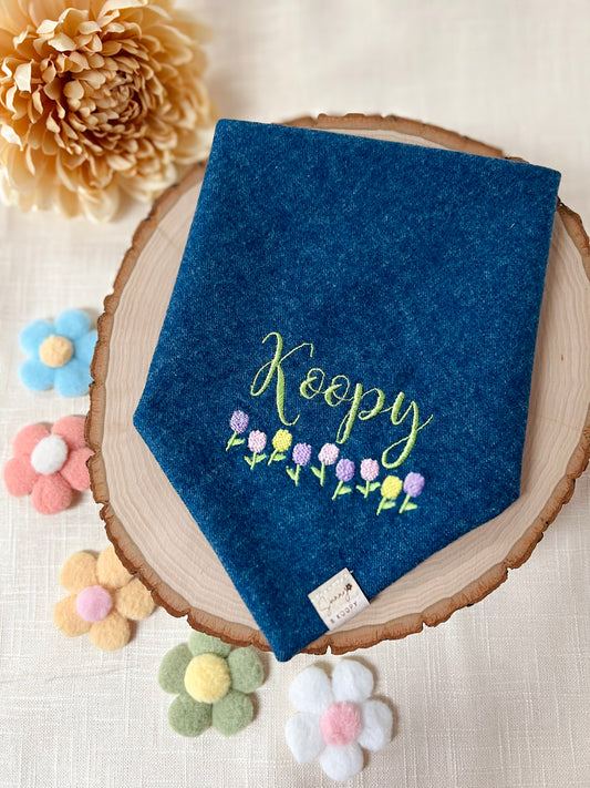 Custom Name Tulip Field Embroidered Dog Bandana