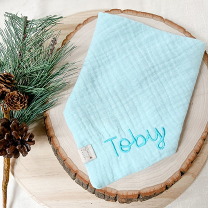 Custom Name Embroidered Gauze Dog Bandana