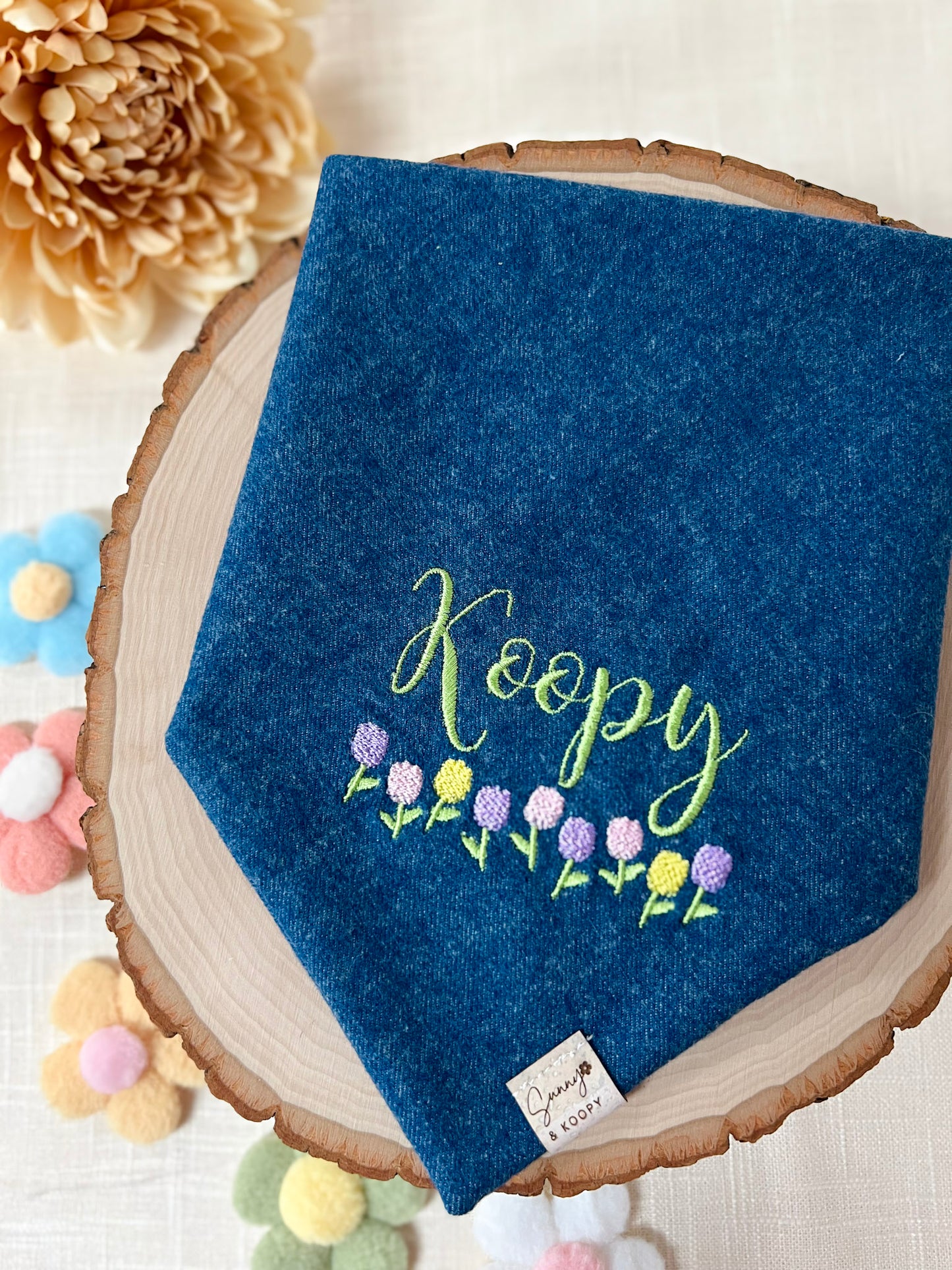 Custom Name Tulip Field Embroidered Dog Bandana