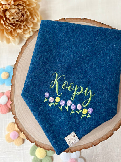Custom Name Tulip Field Embroidered Dog Bandana