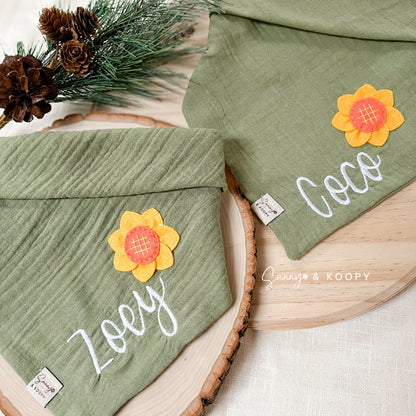 Custom Name Embroidered Gauze Dog Bandana