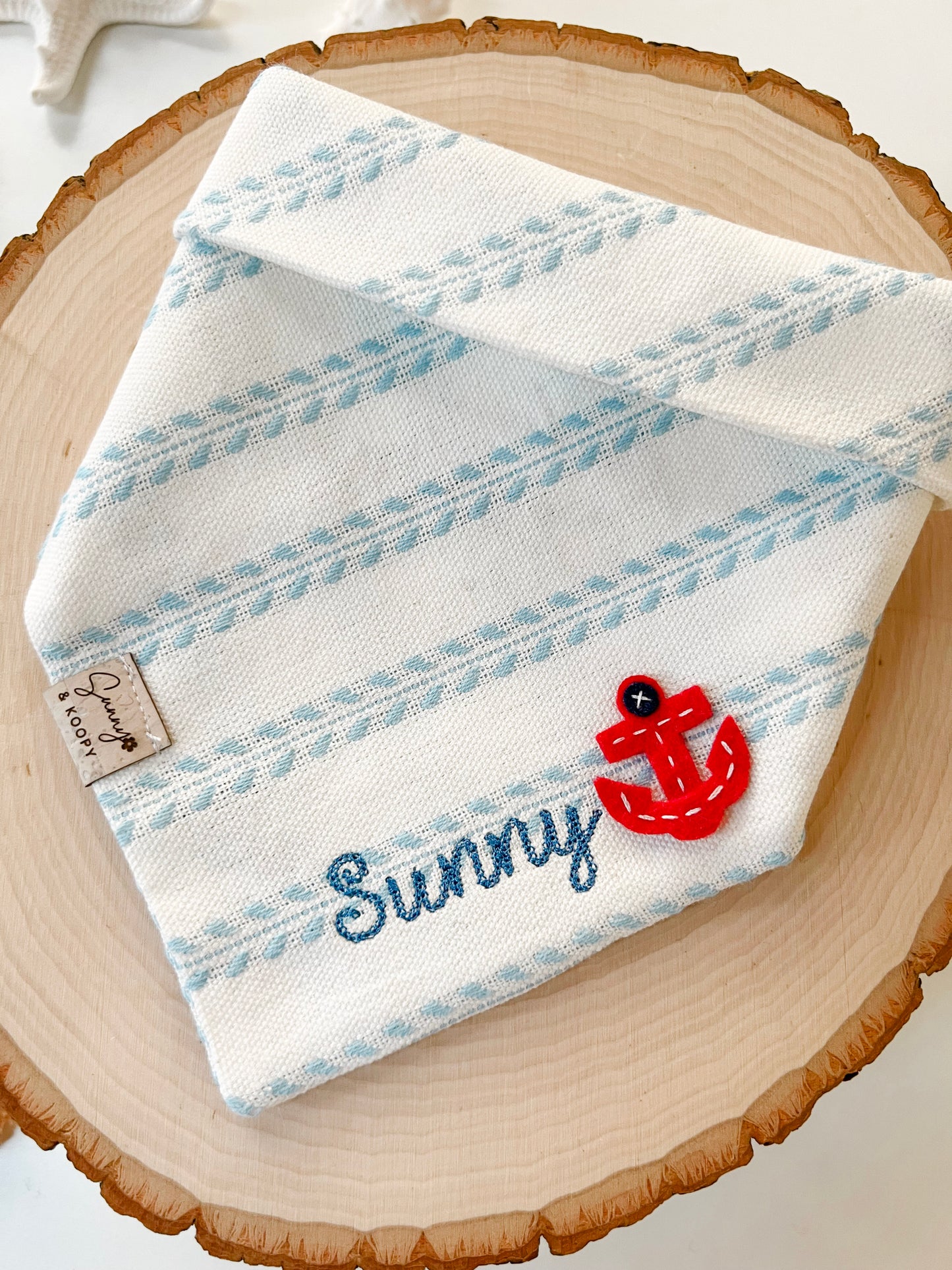 Custom Name Anchored in Sunshine Handmade Applique Dog Bandana