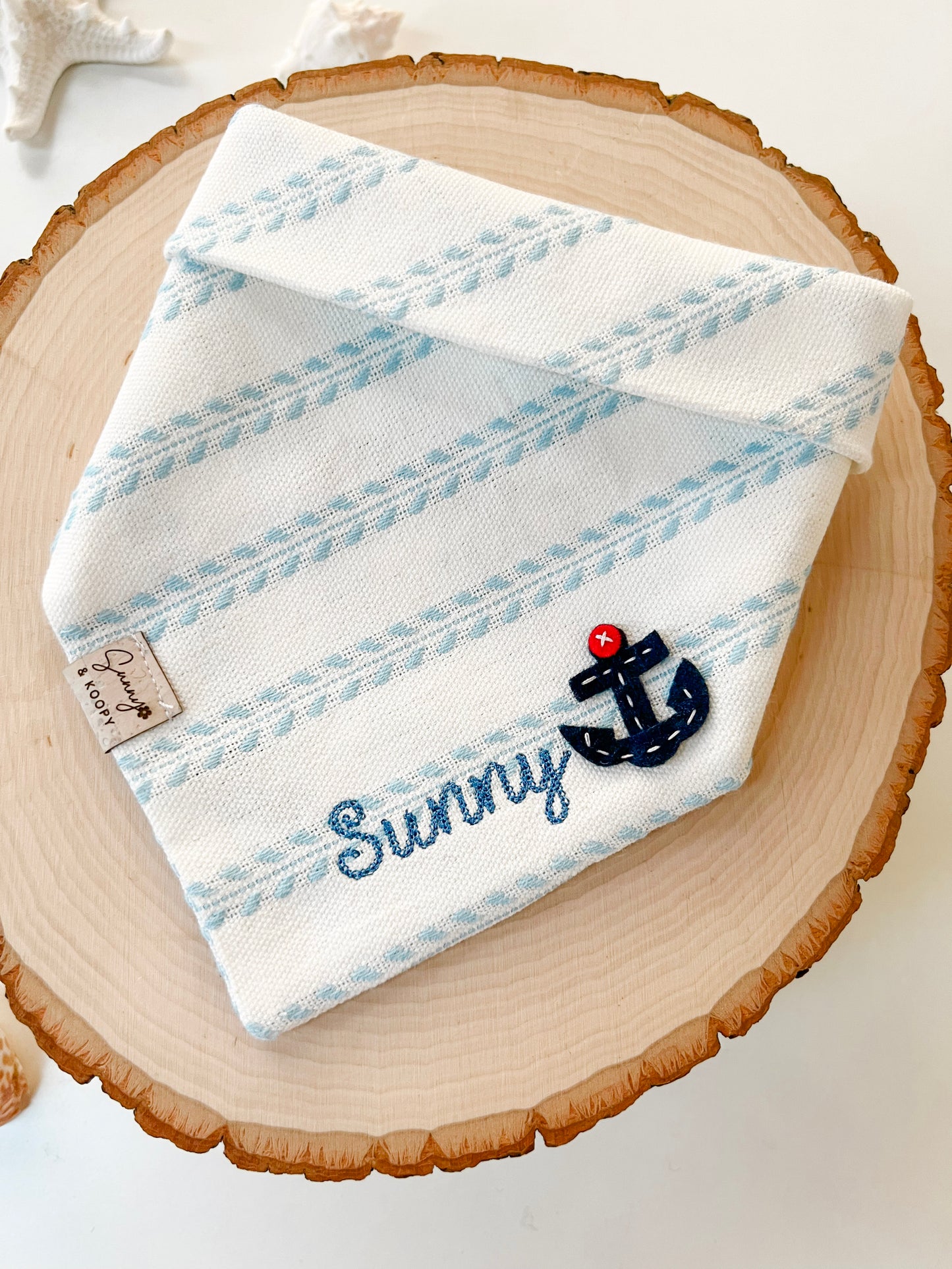 Custom Name Anchored in Sunshine Handmade Applique Dog Bandana