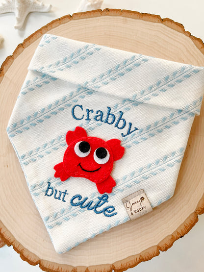 Crabby but Cute Embroidered Dog Bandana With Handmade Felt Patch