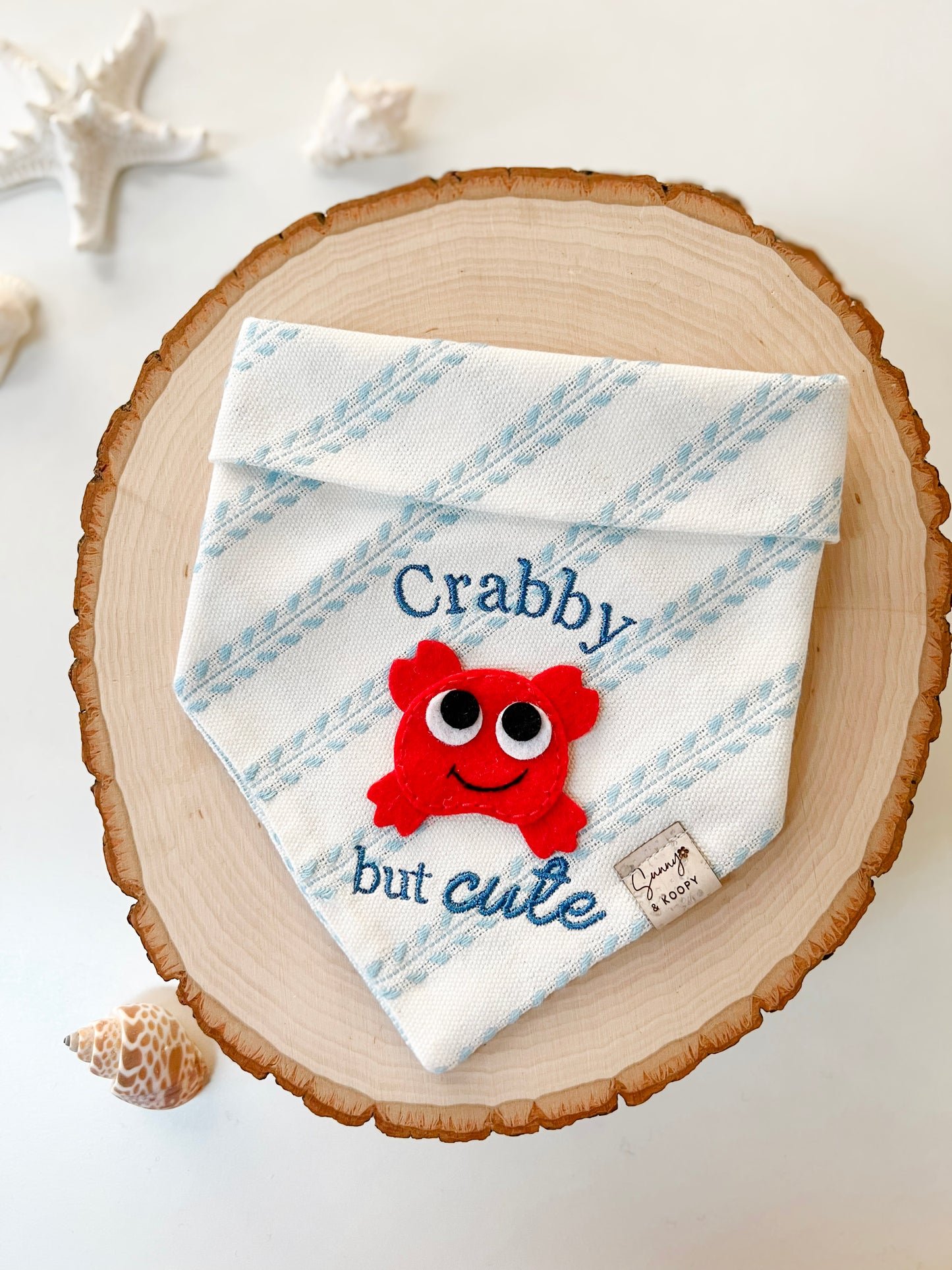 Crabby but Cute Embroidered Dog Bandana With Handmade Felt Patch