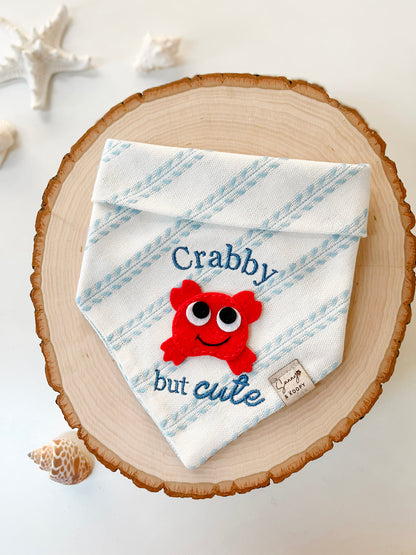 Crabby but Cute Embroidered Dog Bandana With Handmade Felt Patch
