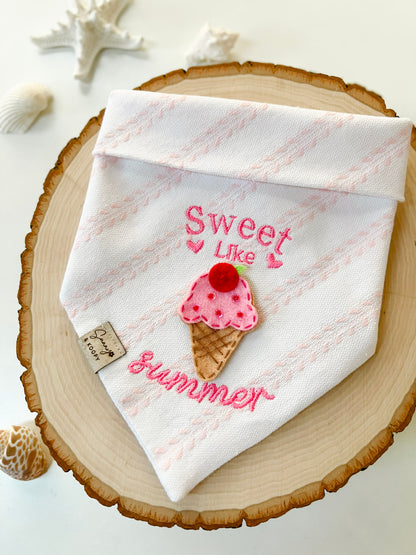 Sweet Like Summer Embroidered Dog Bandana With Handmade Felt Patch