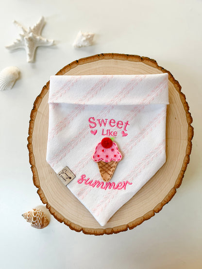 Sweet Like Summer Embroidered Dog Bandana With Handmade Felt Patch