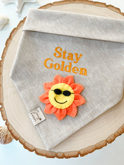 Stay Golden Embroidered Dog Bandana With Handmade Felt Patch