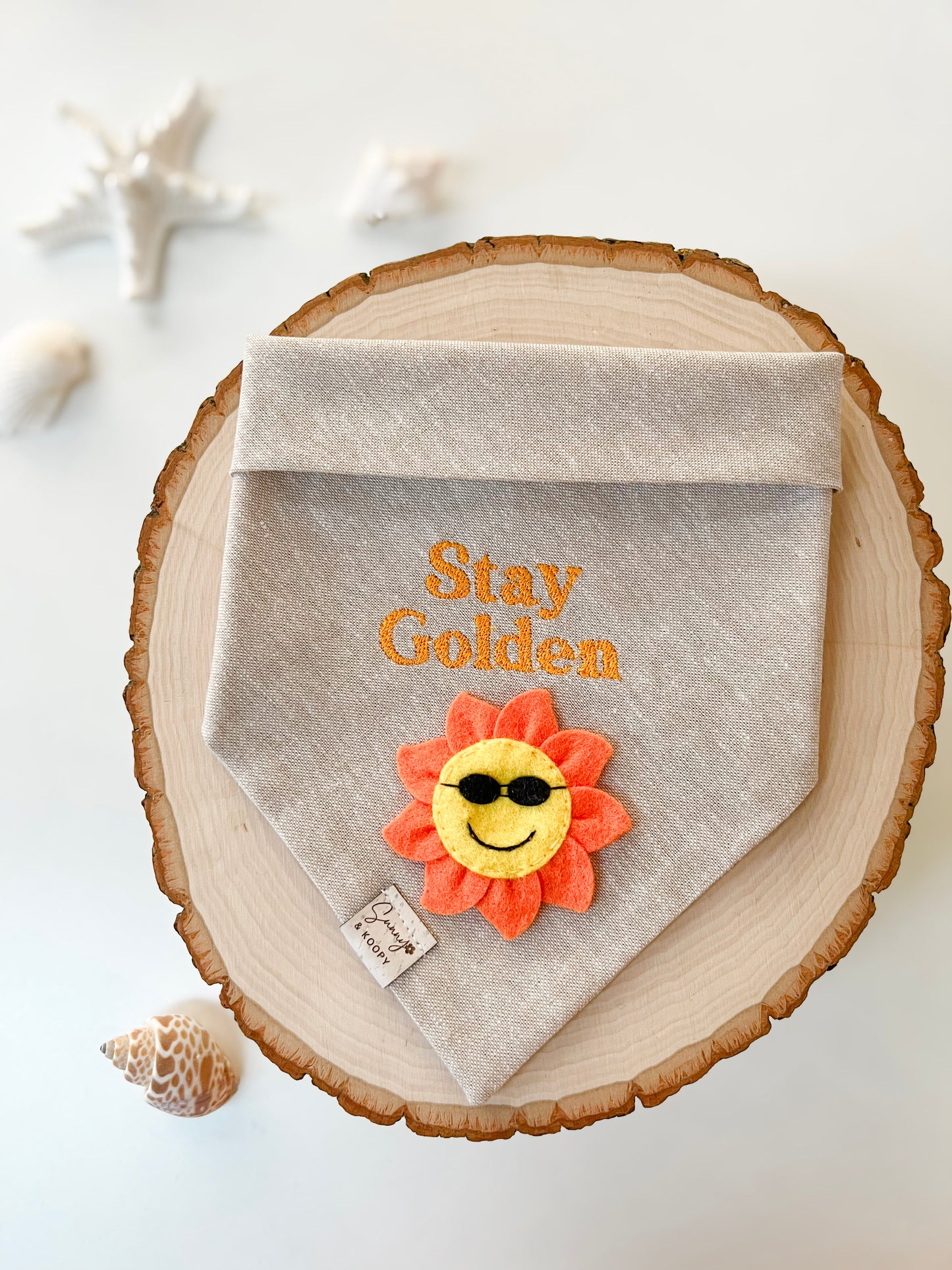 Stay Golden Embroidered Dog Bandana With Handmade Felt Patch