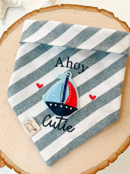 Ahoy Cutie Embroidered Dog Bandana With Handmade Felt Patch