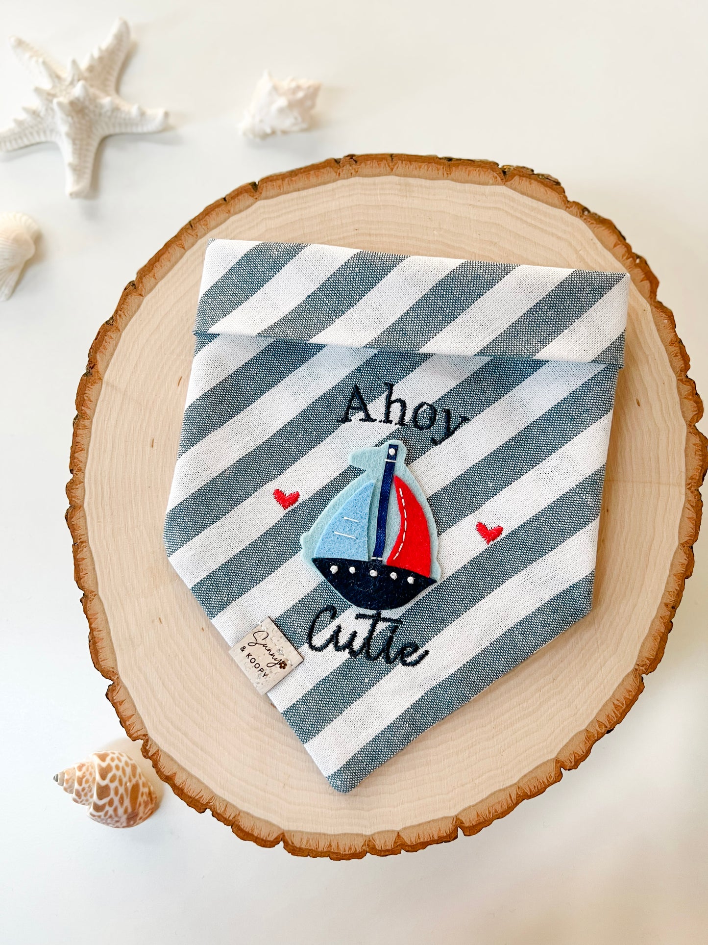 Ahoy Cutie Embroidered Dog Bandana With Handmade Felt Patch