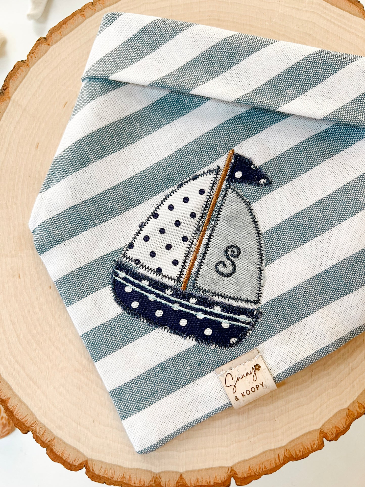 Sailboat Boy Applique Dog Bandana with Initial Letter