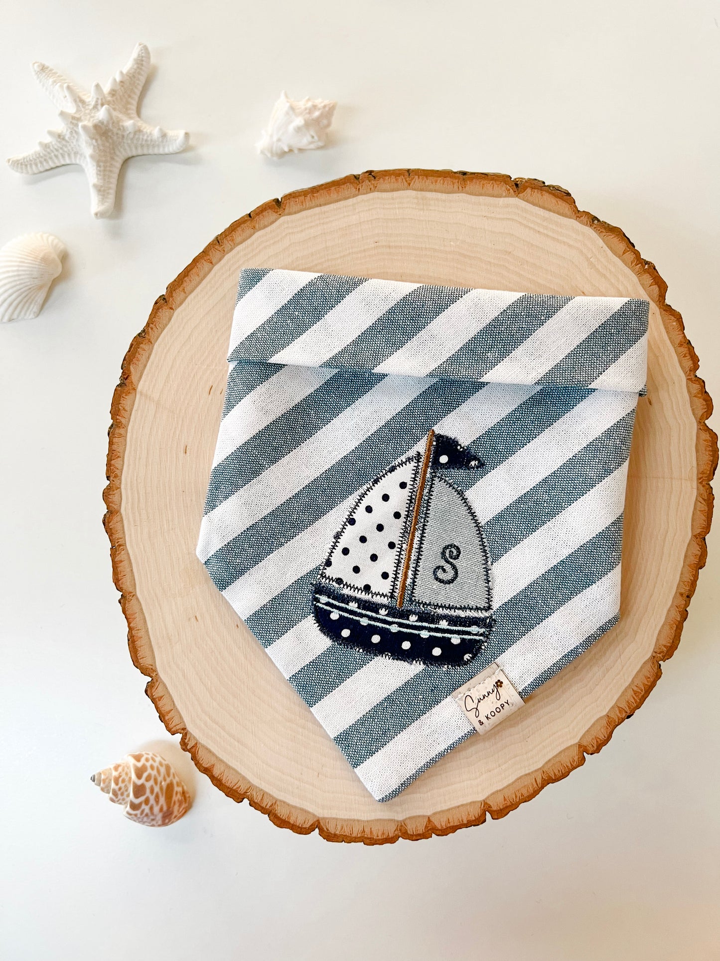 Sailboat Boy Applique Dog Bandana with Initial Letter