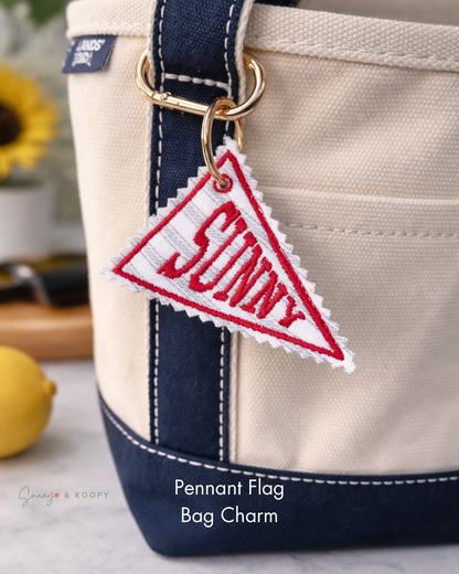 Custom Name Pennant Flag Embroidered Bag Charm