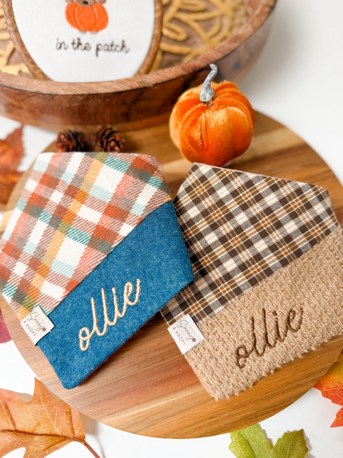 Custom Name Cozy Denim Bandana | Sunny-Cut | Embroidered Dog Bandana