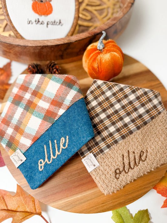 Custom Name Cozy Denim Bandana | Sunny-Cut | Embroidered Dog Bandana