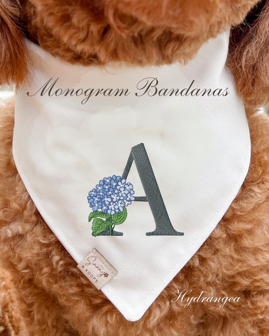 Custom Hydrangea Monogram Embroidered Dog Bandana