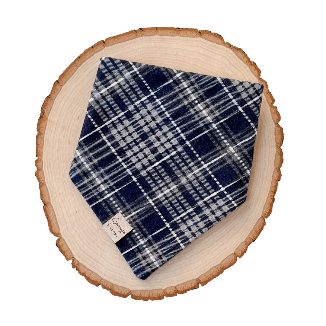Blue and Grey Plaid Flannel Dog Bandana