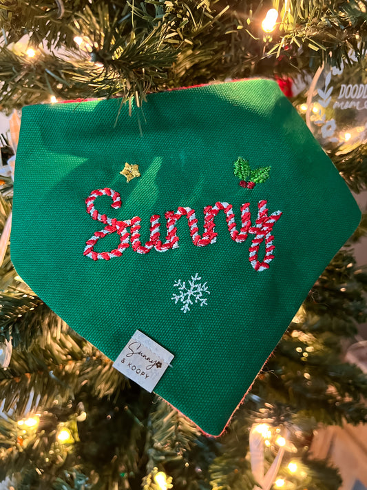 Candy Cane Custom Name Embroidered Dog Bandana