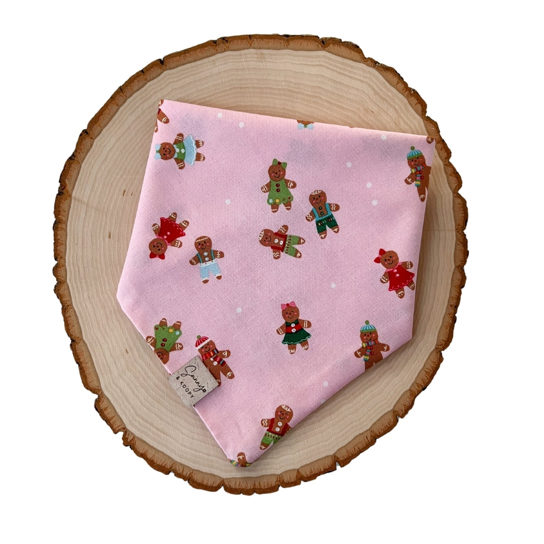 Gingerbread Kids on Pink Dog Bandana