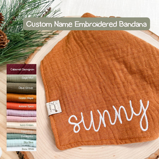 Custom Name Embroidered Gauze Dog Bandana