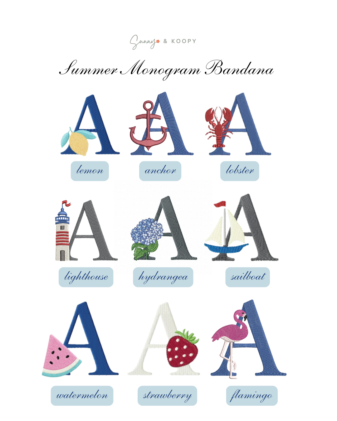 Summer Monogram Embroidered Dog Bandana