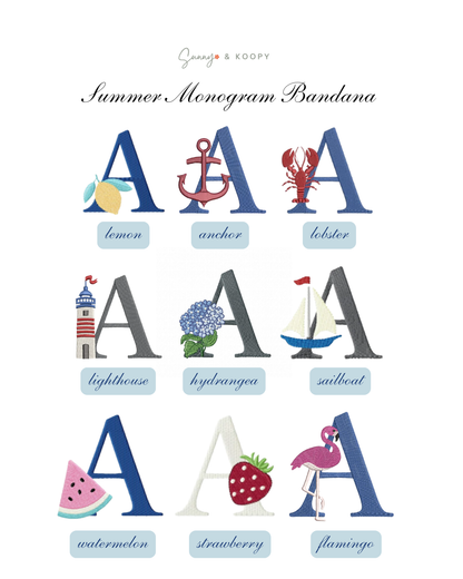 Summer Monogram Embroidered Dog Bandana
